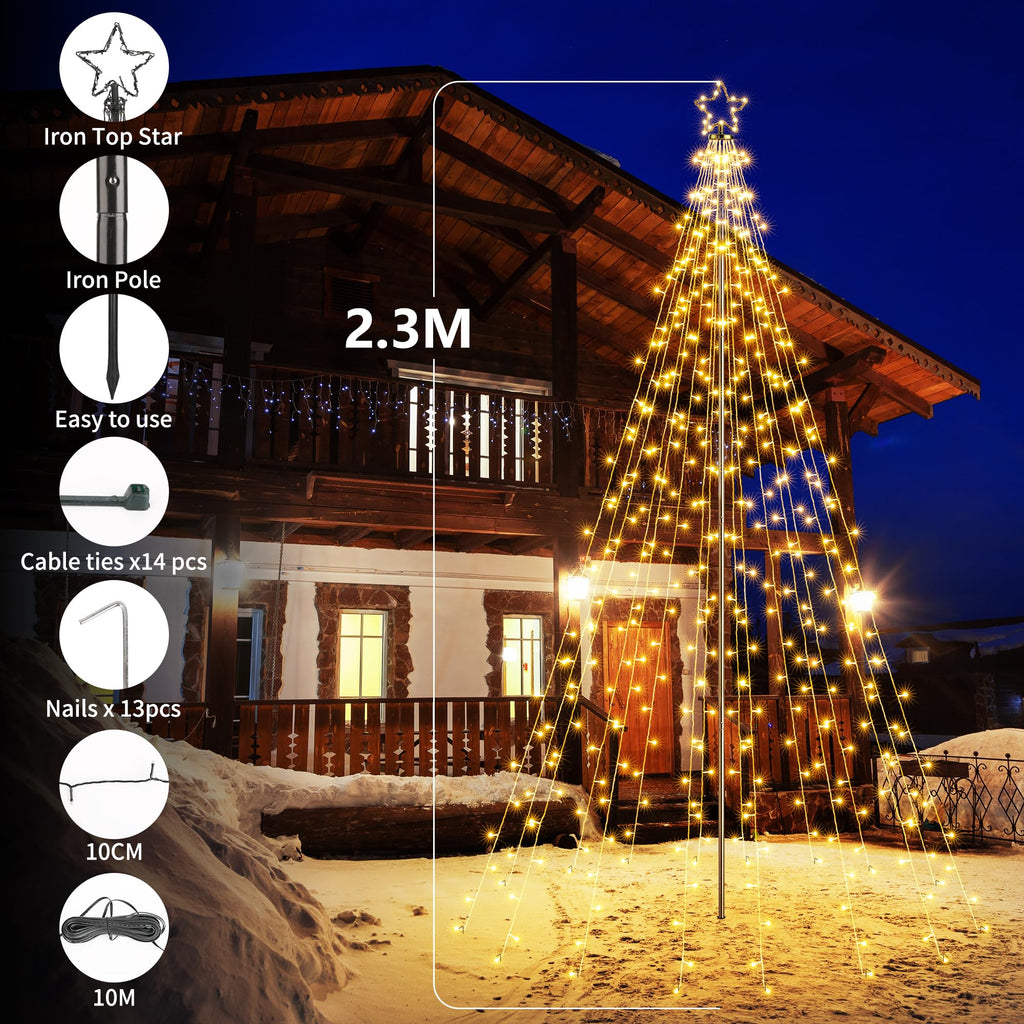 LED Lichterbaum für außen – 274 LEDs mit Stern, dimmbar