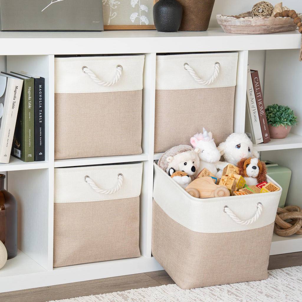 Aufbewahrungsboxen aus Stoff 33 x 33 cm – 4er-Set mit Kordelgriffen