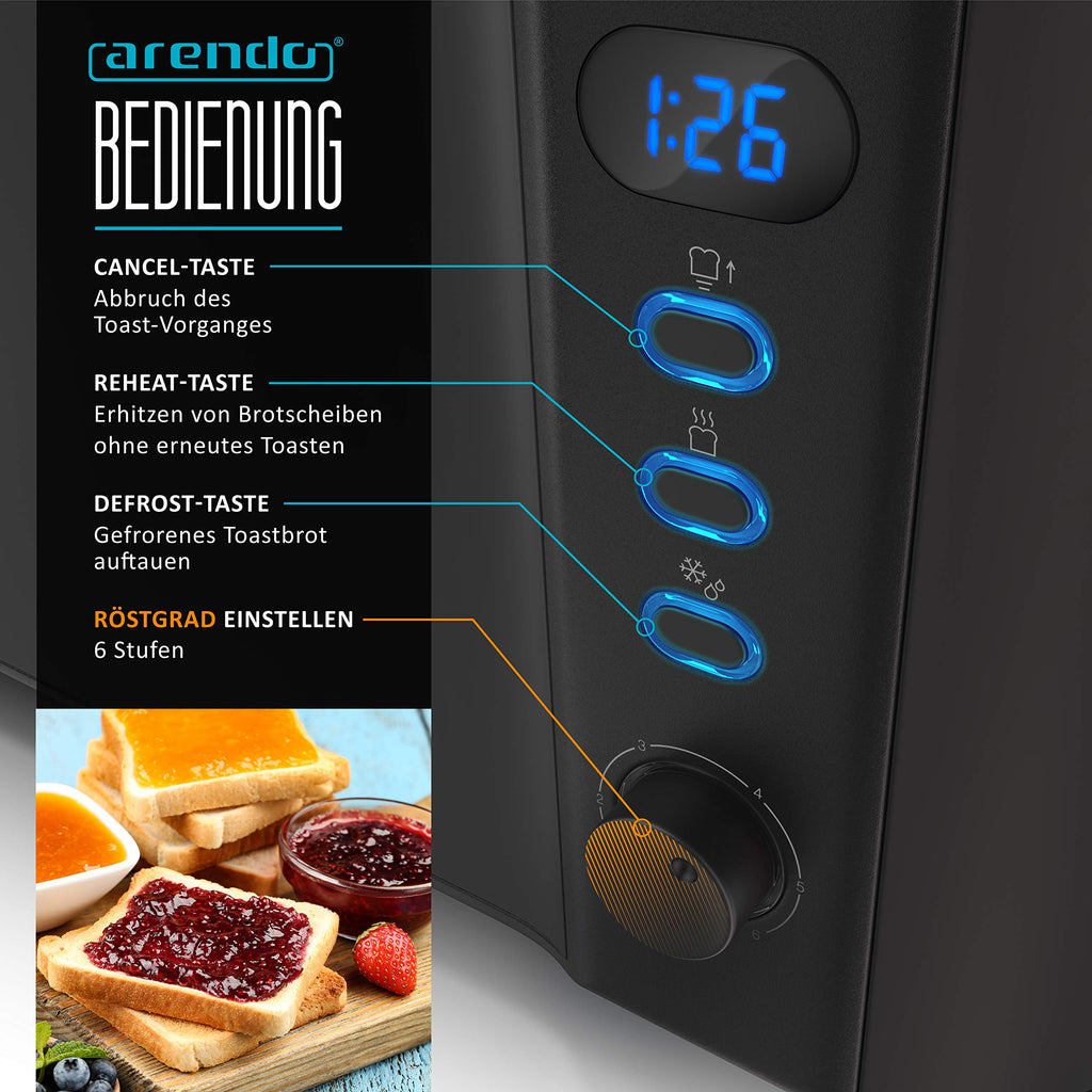 Arendo Langschlitz-Toaster mit Restzeitanzeige – 4 Scheiben, 1500 W
