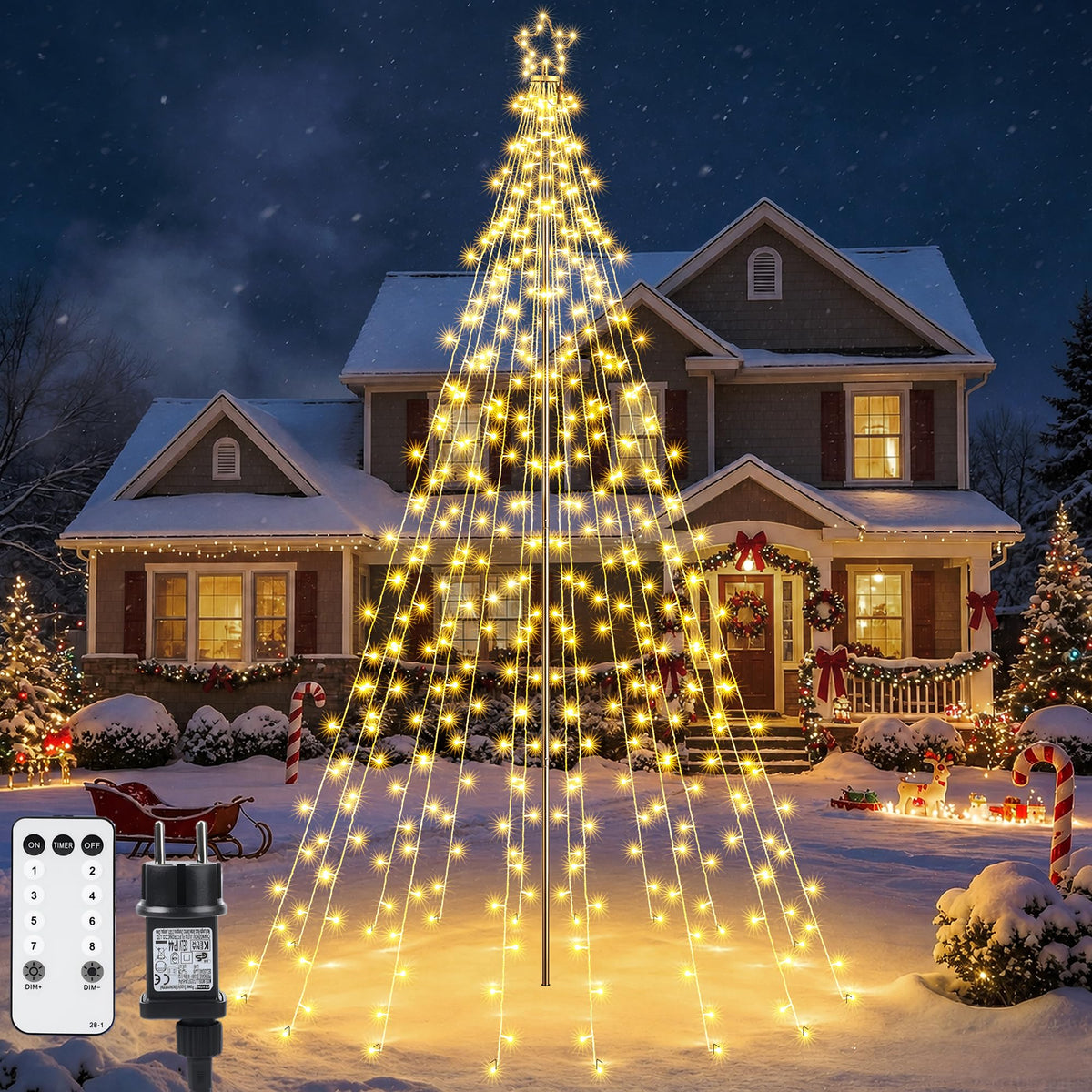LED Lichterbaum für außen – 274 LEDs mit Stern, dimmbar