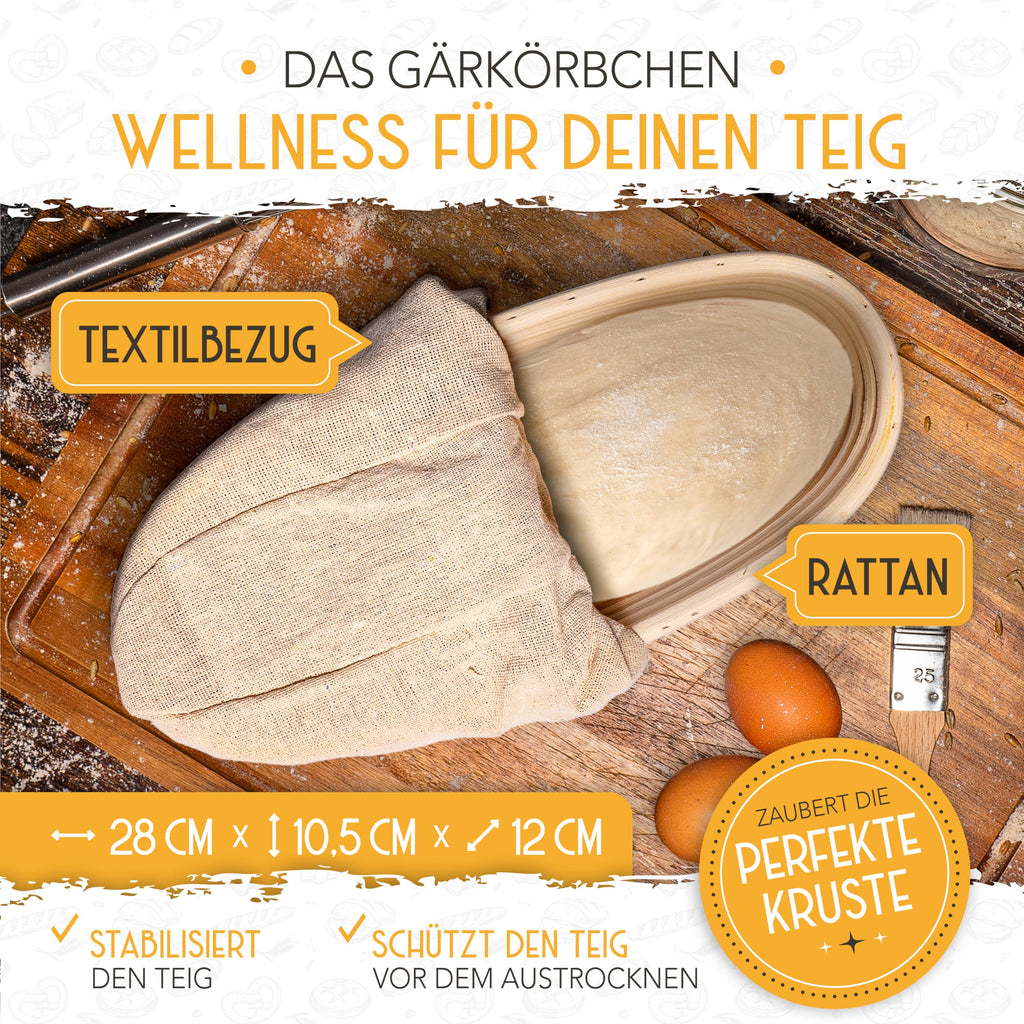 Krustenzauber Gusseisen-Brotbackform mit Deckel & Gärkorb – 28 cm