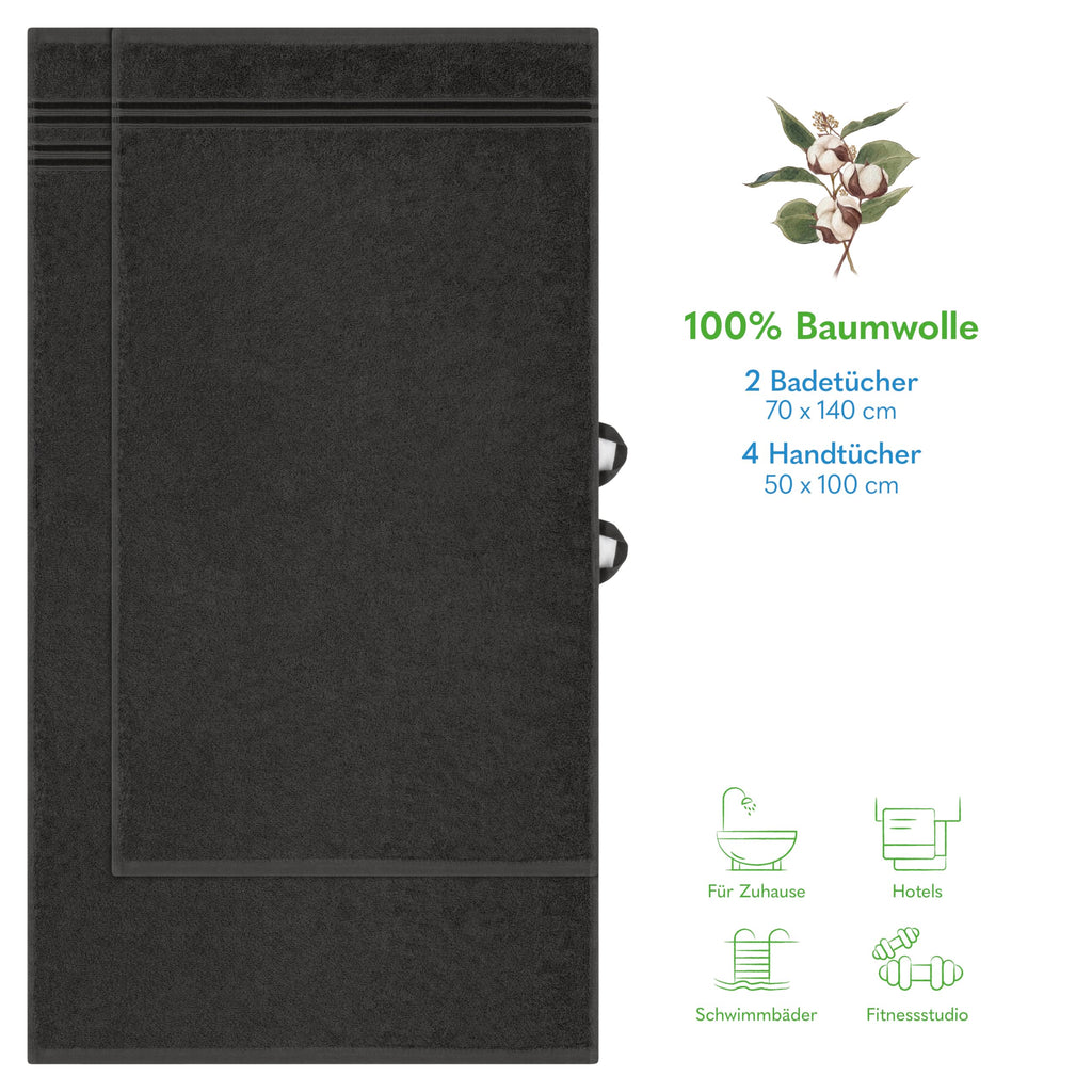 Handtuch-Set 6-teilig aus 100 % Baumwolle – Oeko-Tex