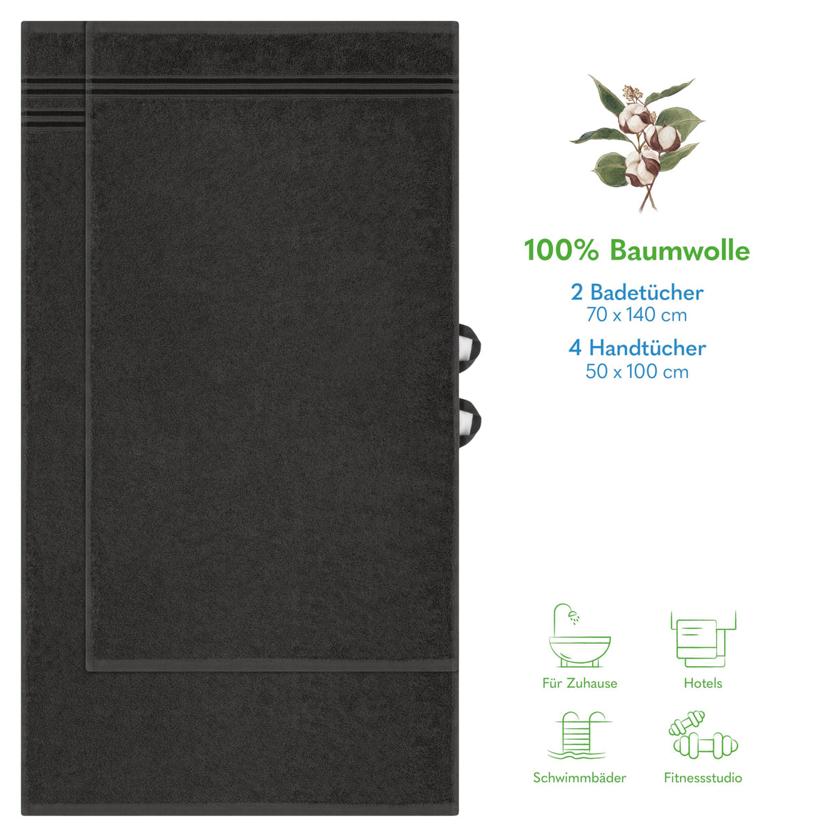 Handtuch-Set 6-teilig aus 100 % Baumwolle – Oeko-Tex