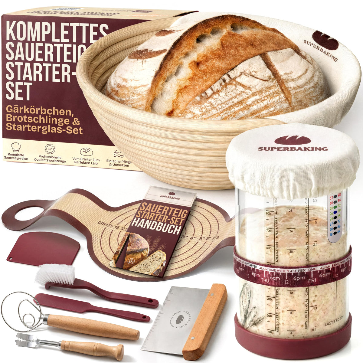 Sauerteig Starter-Set mit Gärkorb – 14-teilig