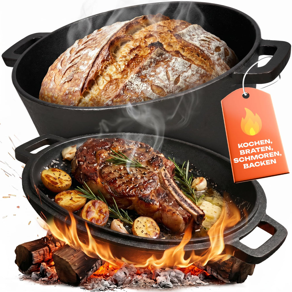 Gusseisen Brotbacktopf Ø 26 cm mit Deckel – für alle Herdarten & Backofen